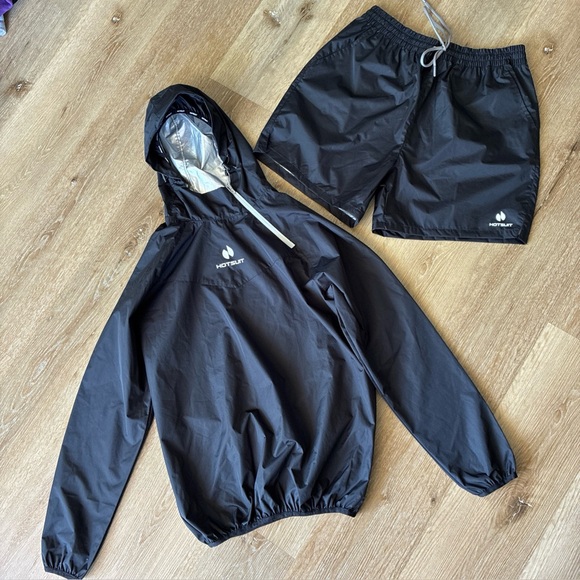 Hotsuit Sauna Suit Men’s Jacket & Shorts Set Size M Black Workout Sweat Suit - Picture 1 of 16